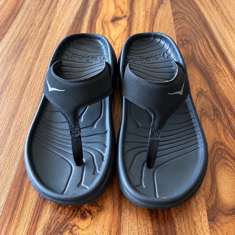 Hoka Ora Recovery Flip Sandals Black Dark Gull Gray Women 7 1099676 - Picture 2 of 10
